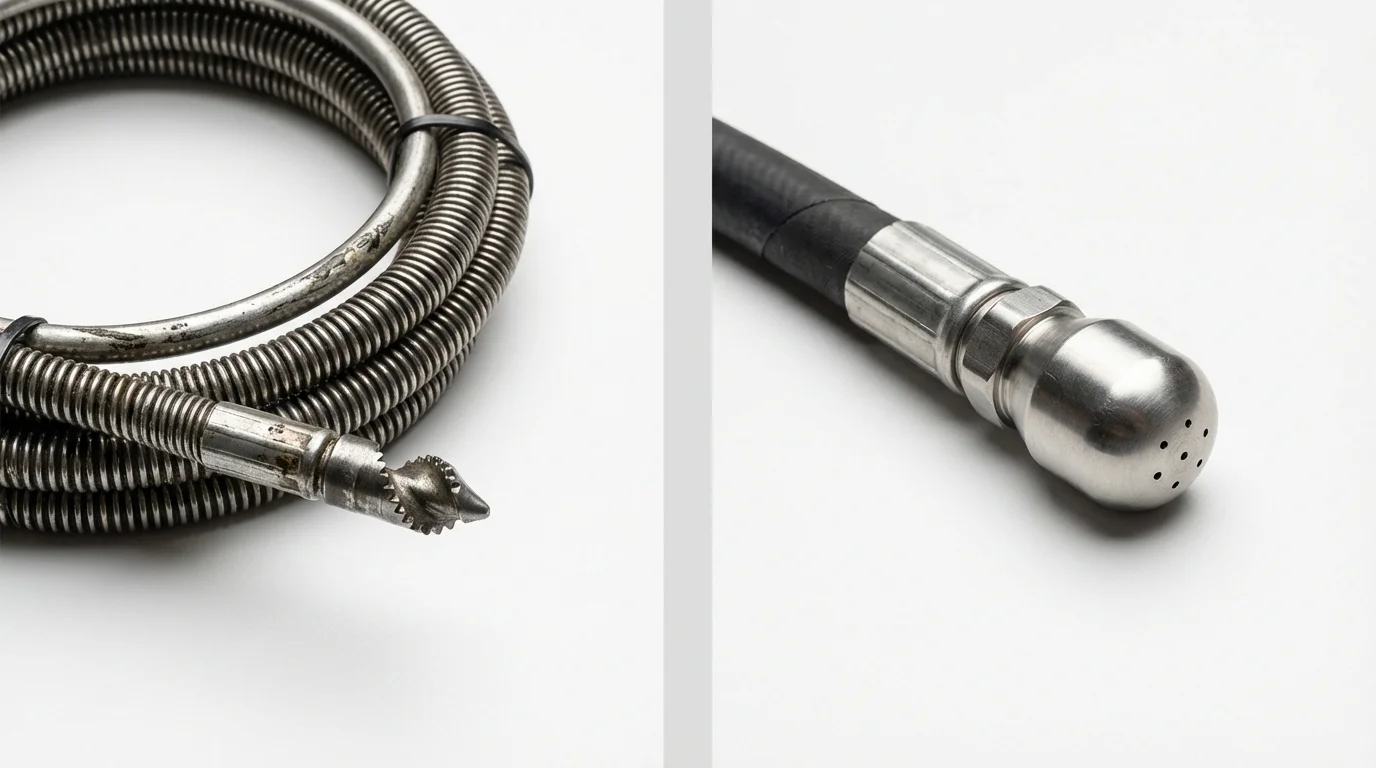 Drain snake cable and hydro jetting nozzle used for drain cleaning in Duncan, OK